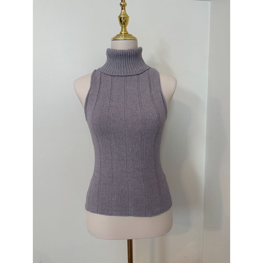 MESHKI Grey Ribbed Sleeveless Turtleneck Top Women’s M Fitted High Neck
